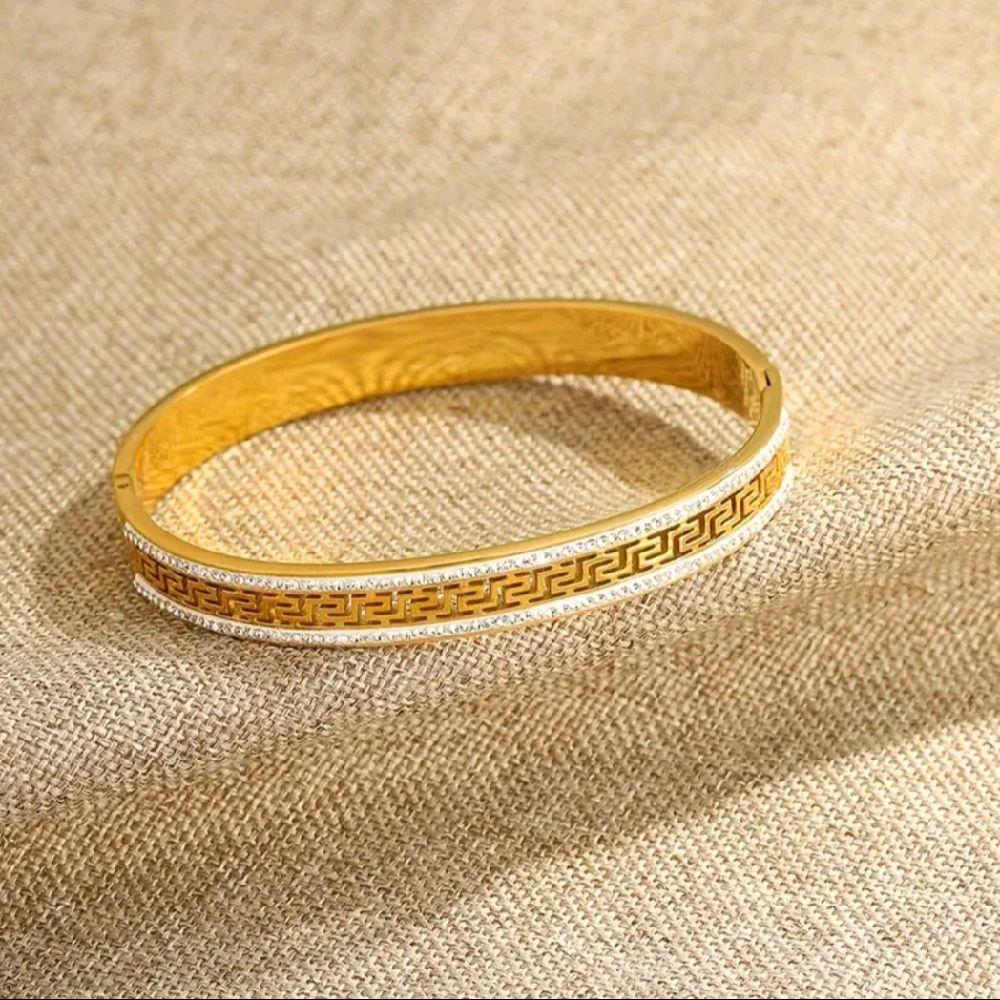 Greek Style Bangle - Perfect for Holidays Gold & Silver Tone Fashionable Bracelet for Holiday Wear