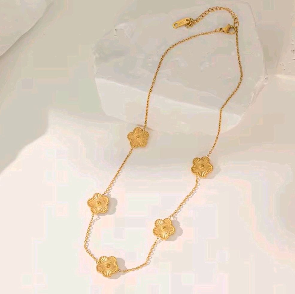 Clover Necklace Bracelet and Earrings Set in Gold Finish Perfect for Daily Wear Fashion Accessories
