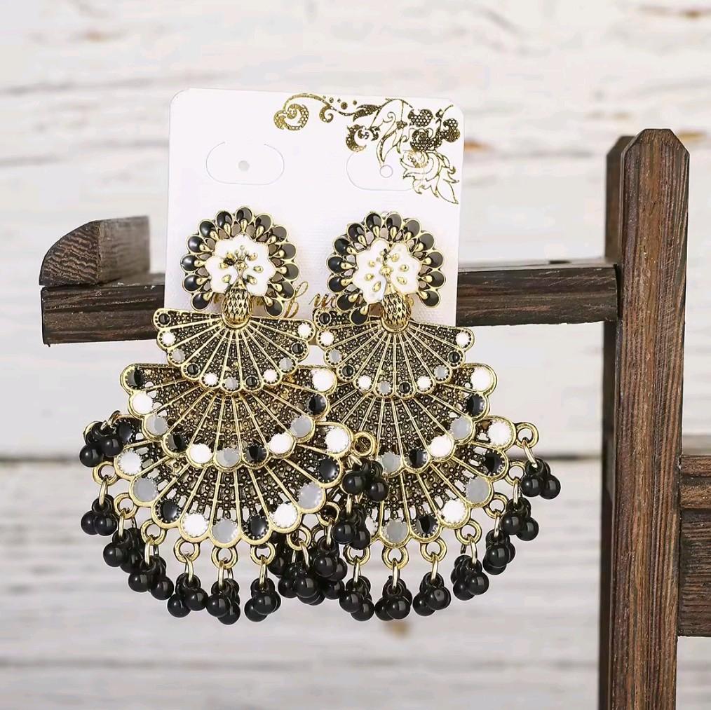 Beads Tassel Peacock Style Earrings