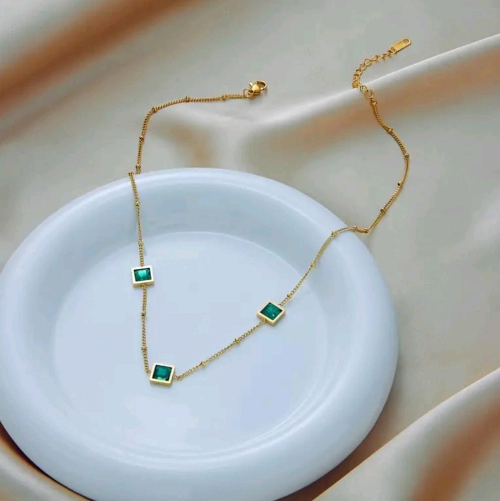 Square Emerald Pendant Necklace