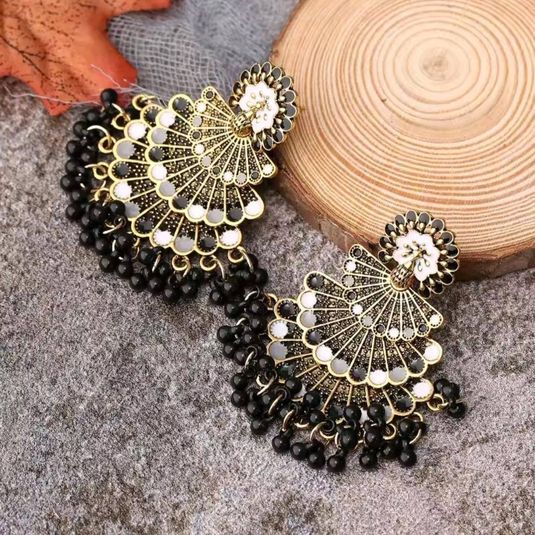 Beads Tassel Peacock Style Earrings