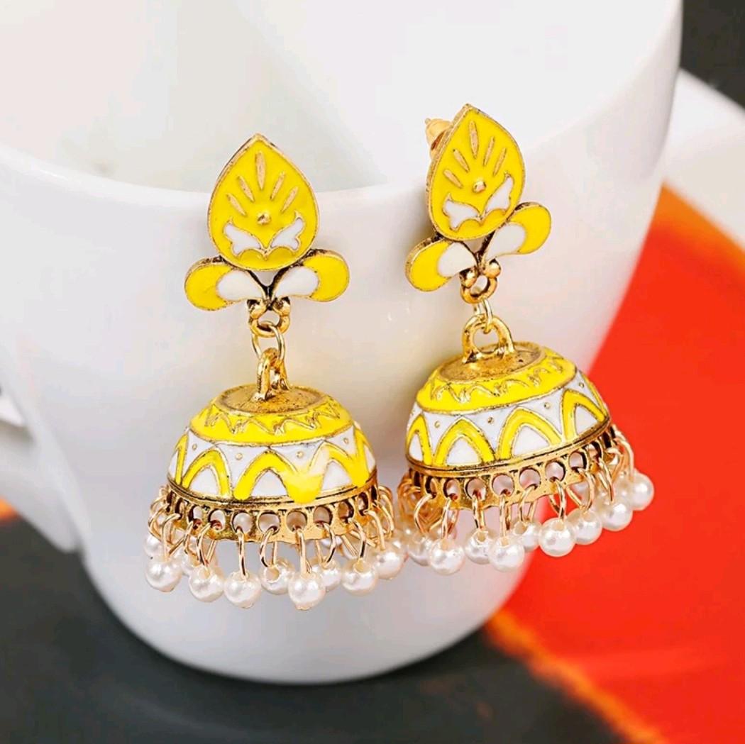 Yellow Jhumka Style Earrings for Women - Perfect for Any Occasion