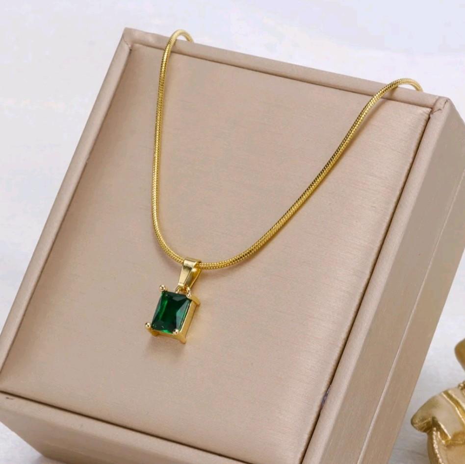 Snake Chain Green & White Zircon Crystal  Necklace.