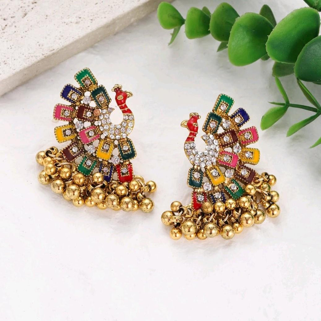 Multicolour Peacock Drop Earrings