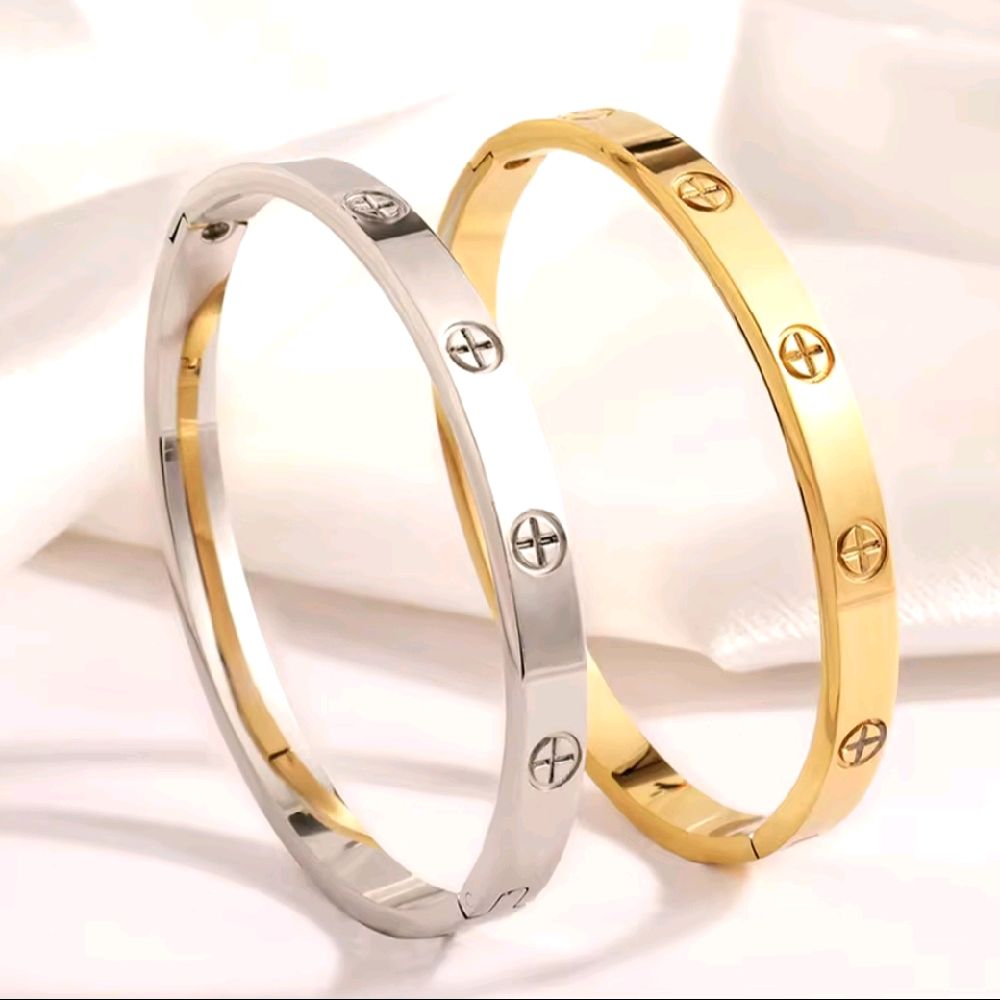 Cross Design Bangle - Ladies Fashion Gold and Silver Colour Bracelet for Women's Wear