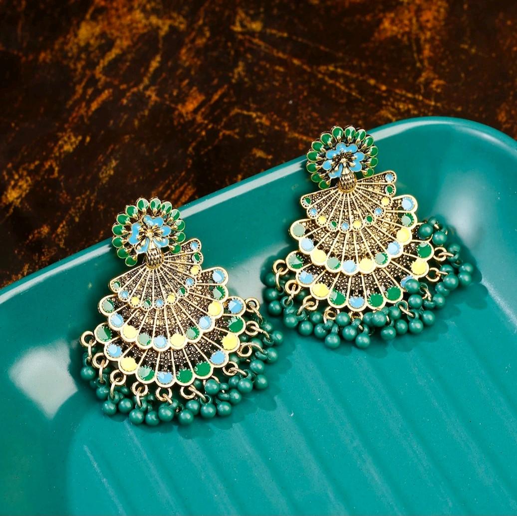 Green Peacock Drop Earrings for Women - Fashion Accessory
