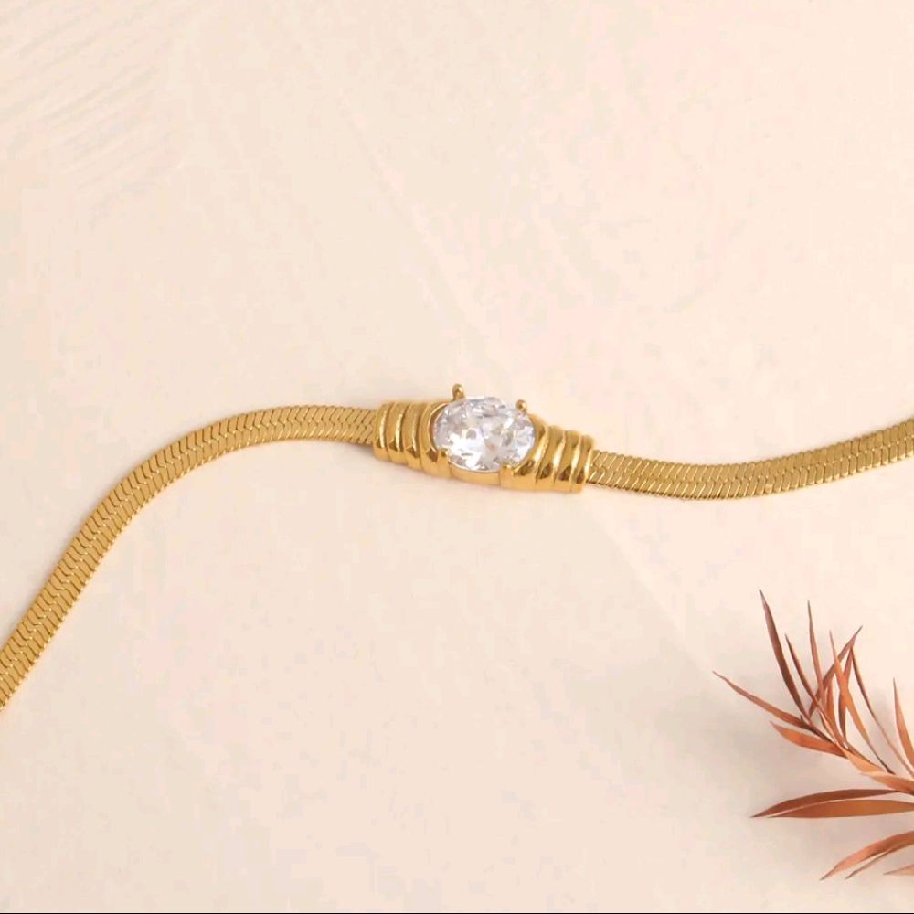 Oval Crystal Bracelet Women's 18k Gold Plated Flat Snake Chain Zircon Bracelet