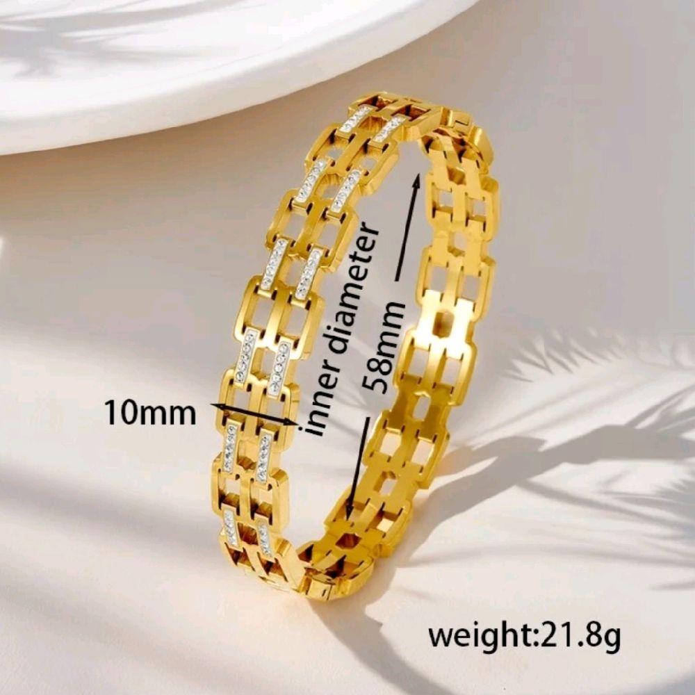 18k Gold Plated Stainless Steel Bangle with Elegant Chain Design Fashionable Jewelry for Women
