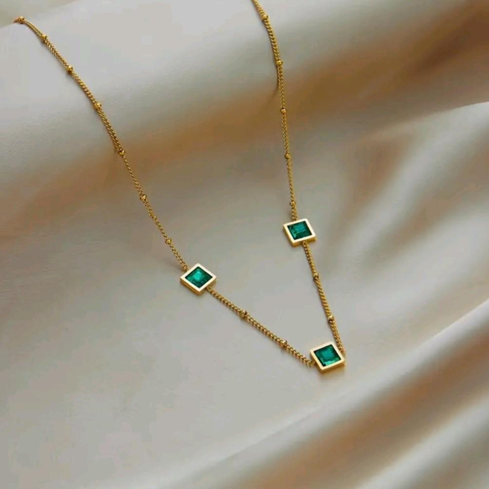 Square Emerald Pendant Necklace