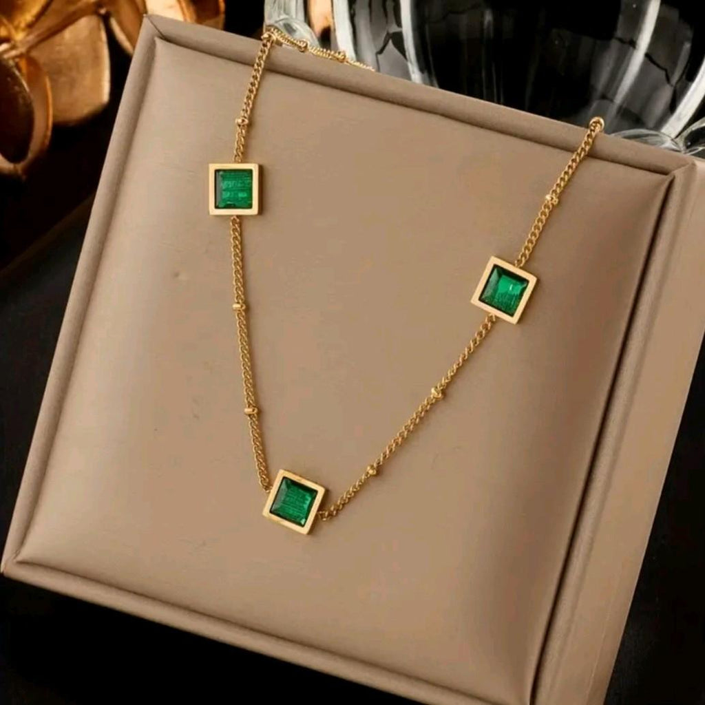 Square Emerald Pendant Necklace