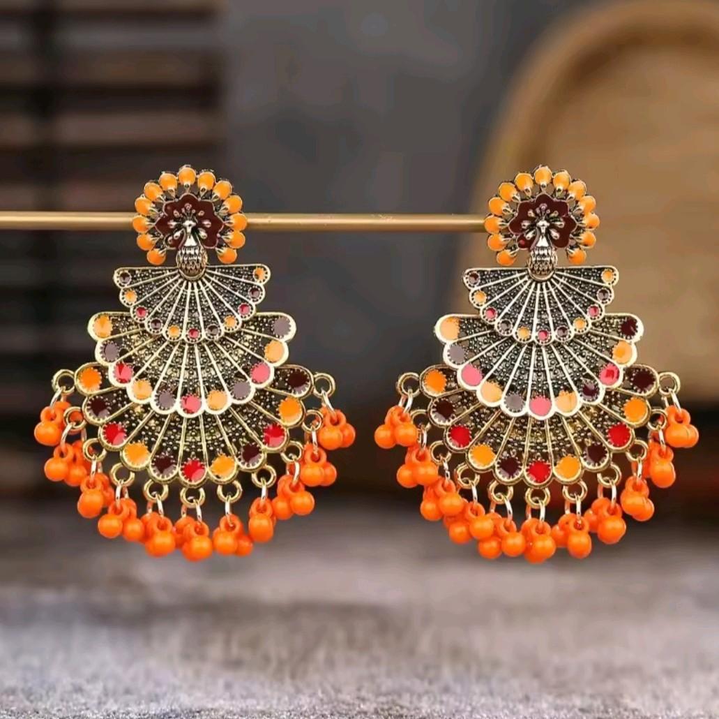 Women's Beads Tassel Peacock Style Earrings - Fashion Accessories