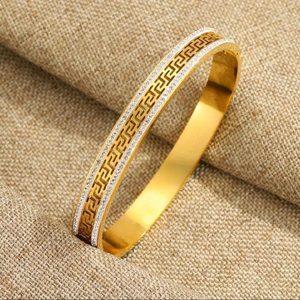 Greek Style Bangle - Perfect for Holidays Gold & Silver Tone Fashionable Bracelet for Holiday Wear