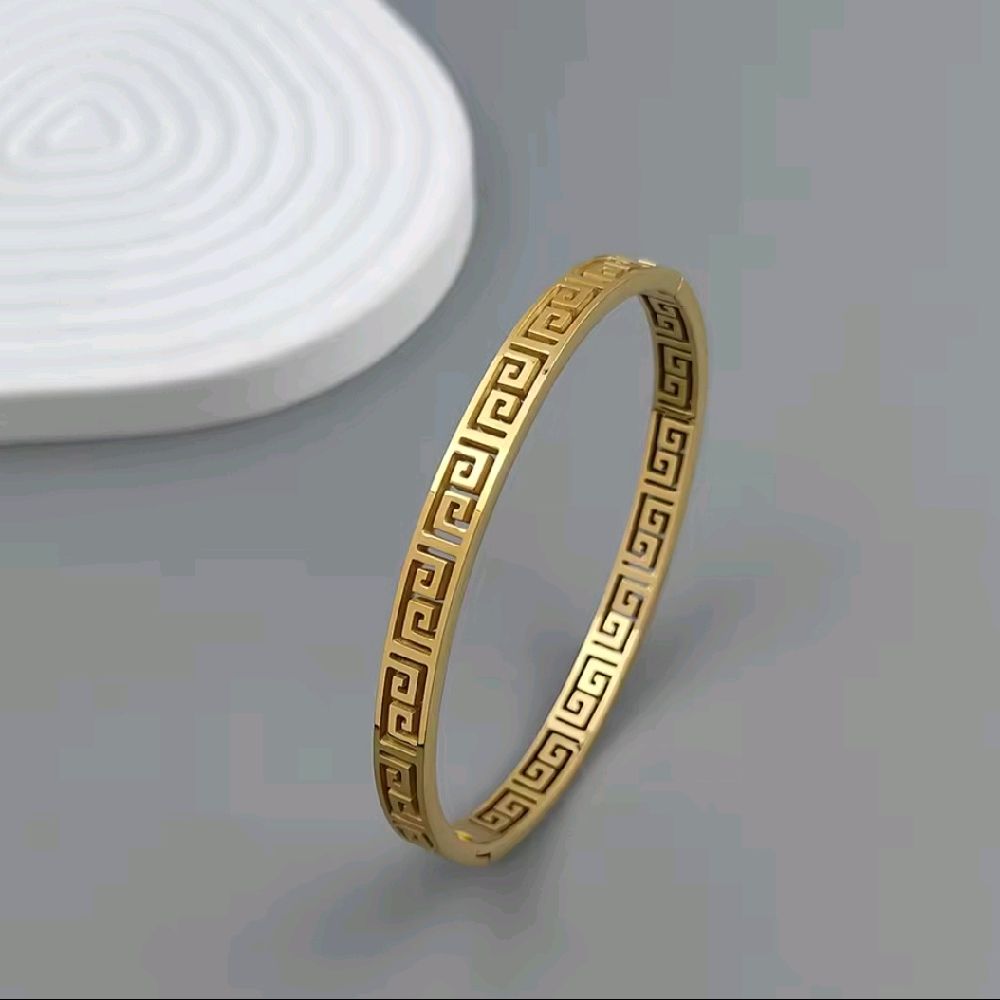 Greek Style Bangle 18kgp Tarnish Free Gold Design Bracelet