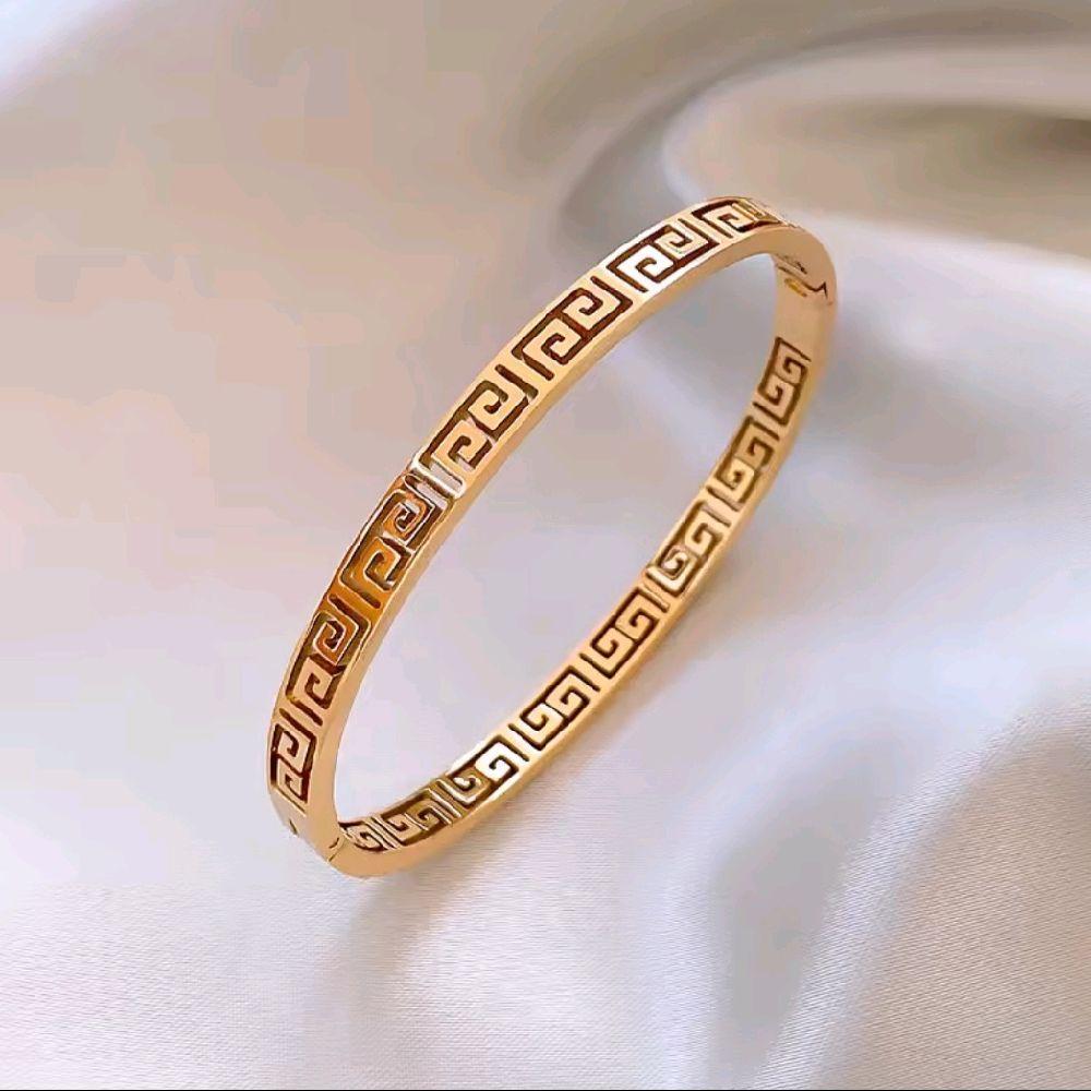 Greek Style Bangle 18kgp Tarnish Free Gold Design Bracelet
