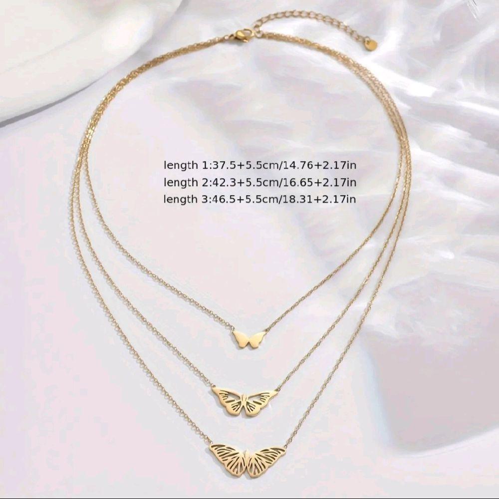 3 Layers 18k Gold Plated Charms Jewellery Multi-layer Butterfly Pendant Necklace in Stainless Steel for Elegant Style