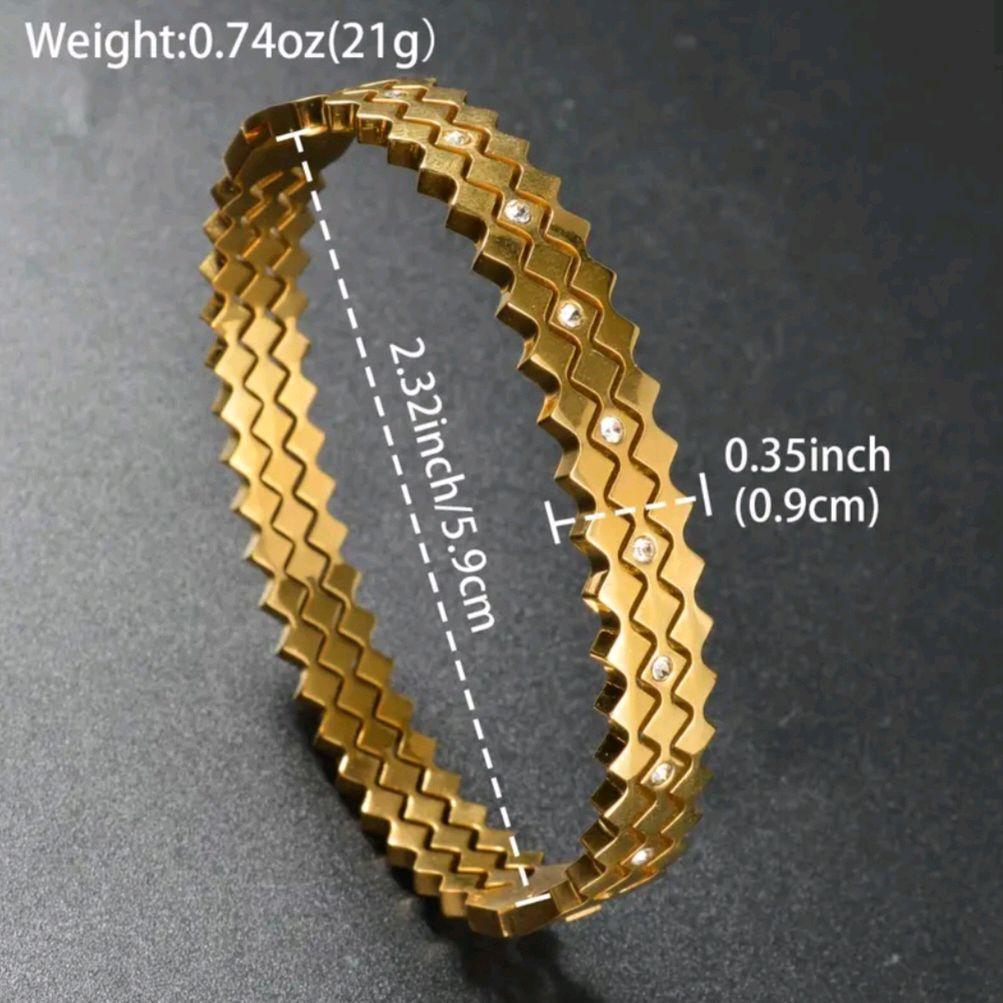 Vintage-Inspired Geometric Cuff Bracelet With Sparkling Cubic Zirconia Stones in Gold Finish