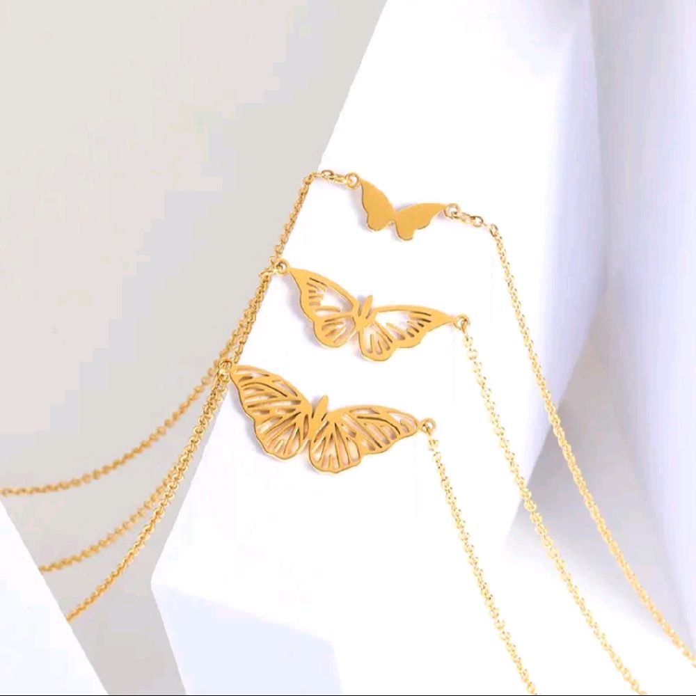 3 Layers 18k Gold Plated Charms Jewellery Multi-layer Butterfly Pendant Necklace in Stainless Steel for Elegant Style