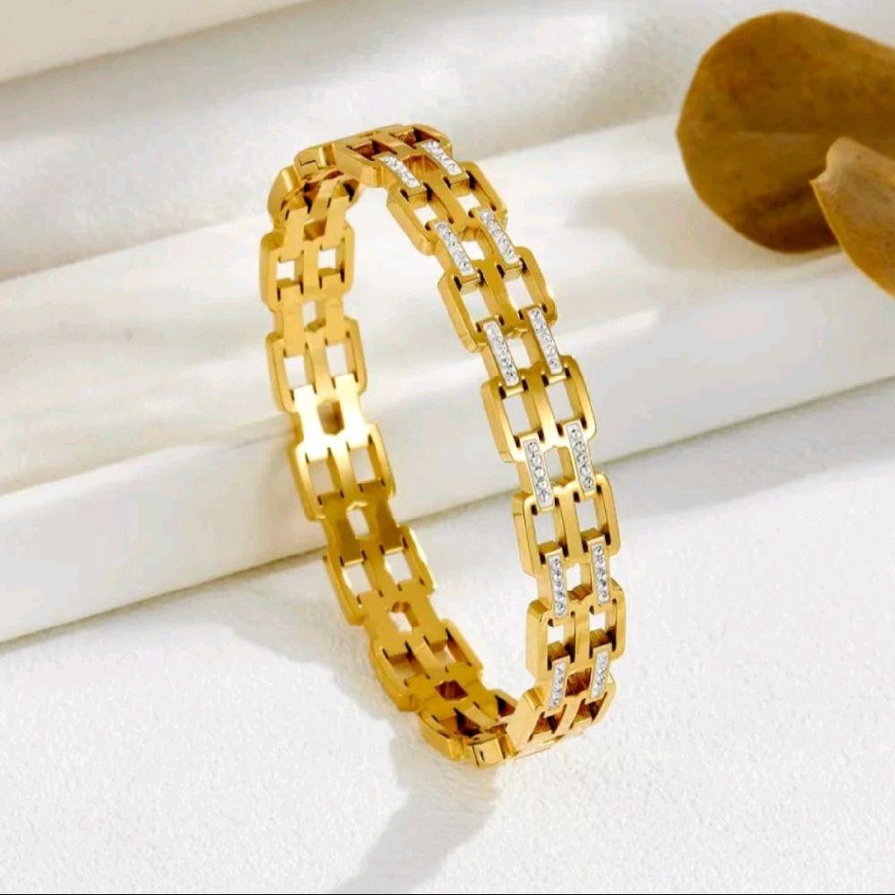 18k Gold Plated Stainless Steel Bangle with Elegant Chain Design Fashionable Jewelry for Women