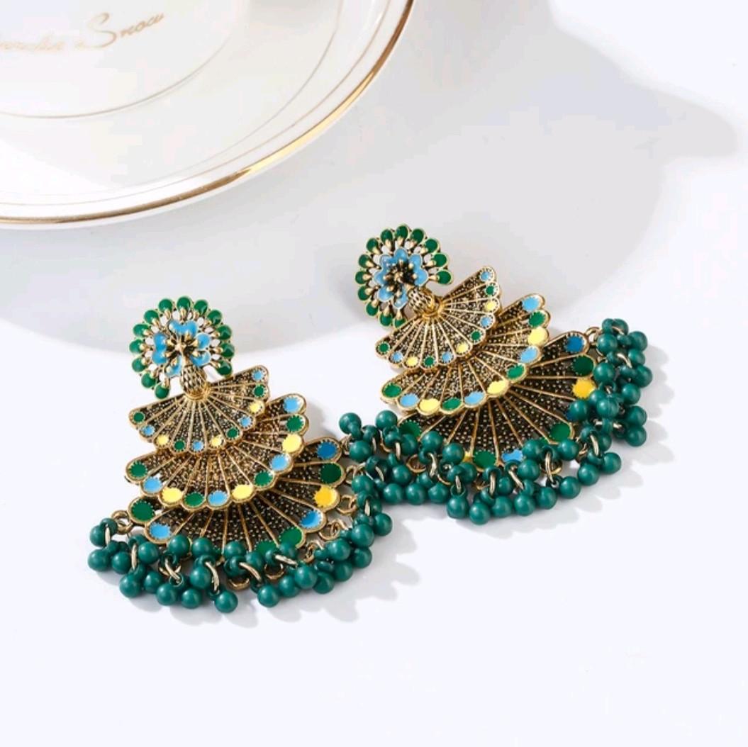 Green Peacock Drop Earrings for Women - Fashion Accessory