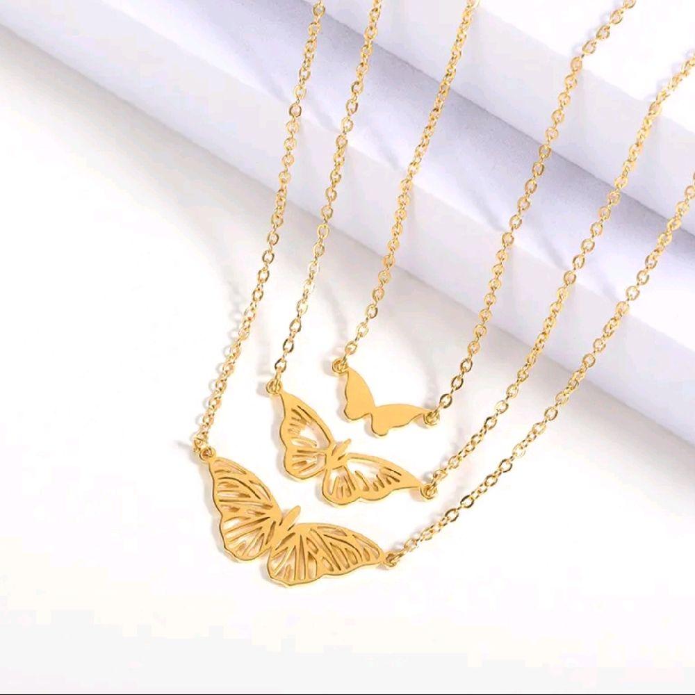 3 Layers 18k Gold Plated Charms Jewellery Multi-layer Butterfly Pendant Necklace in Stainless Steel for Elegant Style