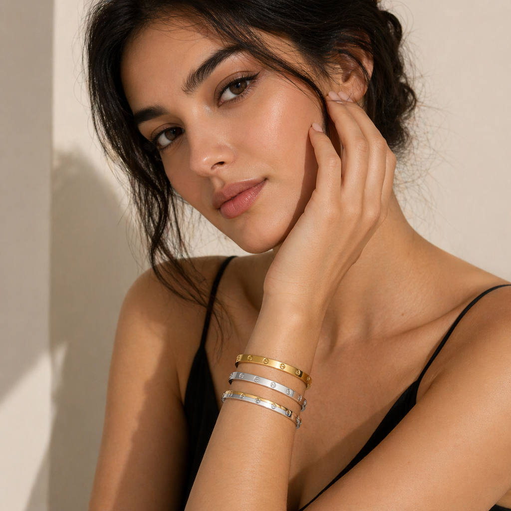 Cross Design Bangle - Ladies Fashion Gold and Silver Colour Bracelet for Women's Wear