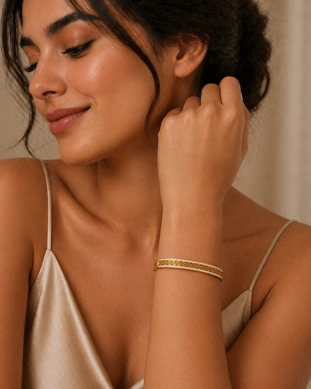 Greek Style Bangle - Perfect for Holidays Gold & Silver Tone Fashionable Bracelet for Holiday Wear