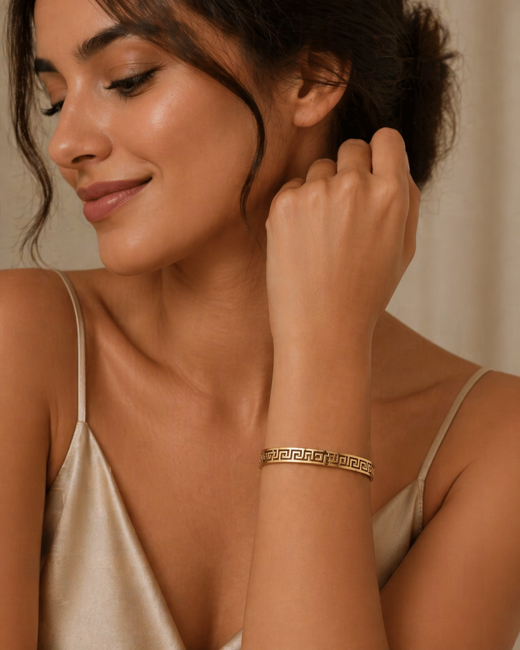 Greek Style Bangle 18kgp Tarnish Free Gold Design Bracelet