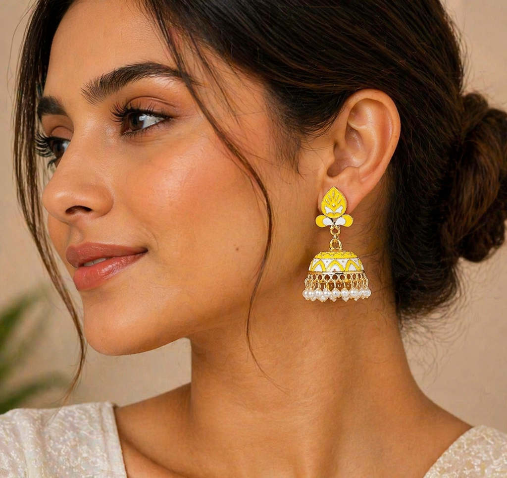 Yellow Jhumka Style Earrings for Women - Perfect for Any Occasion