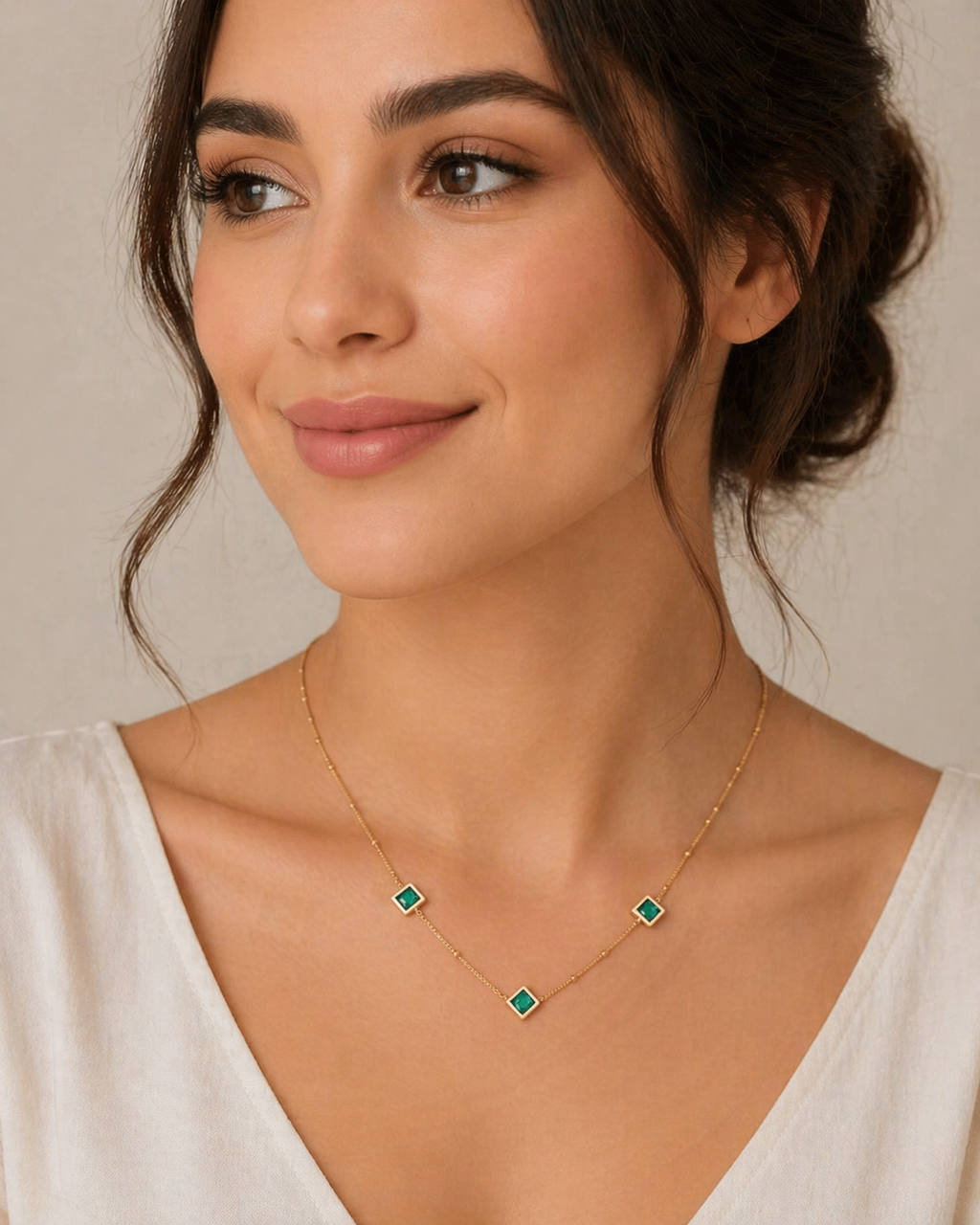 Square Emerald Pendant Necklace