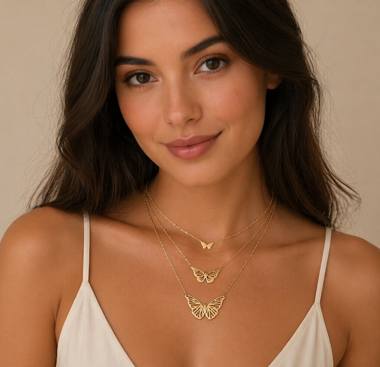 3 Layers 18k Gold Plated Charms Jewellery Multi-layer Butterfly Pendant Necklace in Stainless Steel for Elegant Style