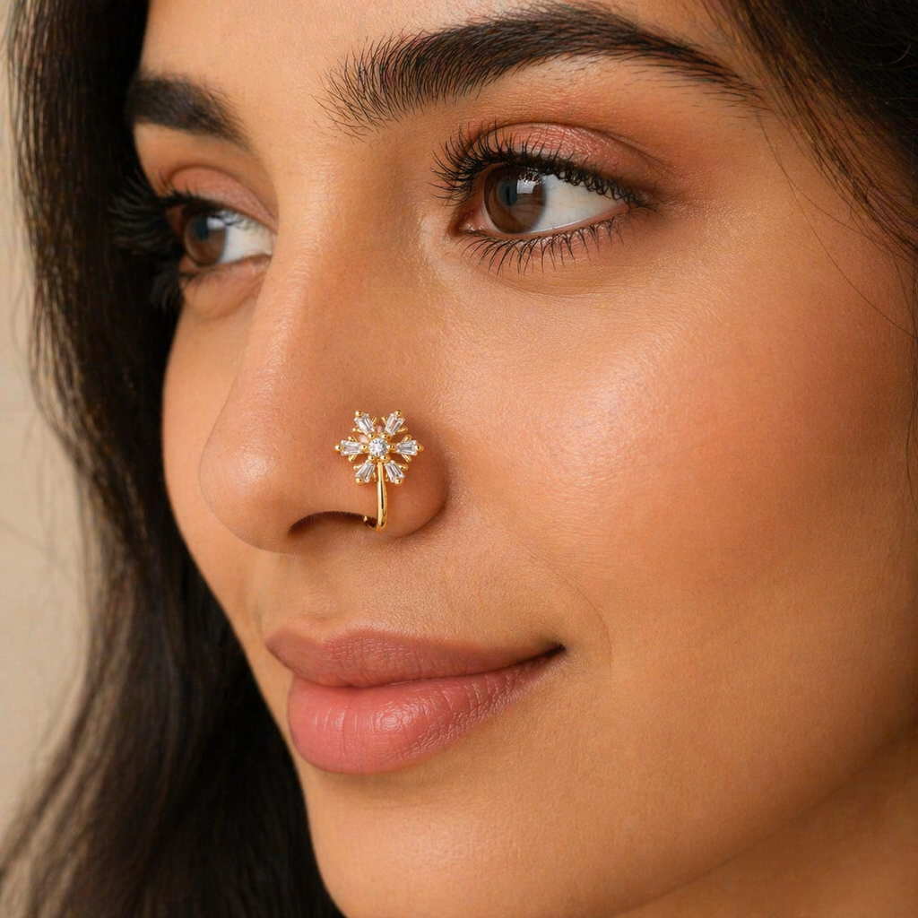 Gold Floral Nose Ring for Women/ Tarnish-Free