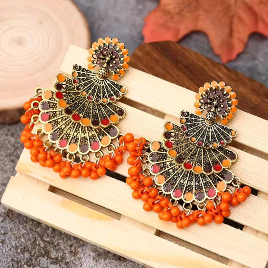 Women's Beads Tassel Peacock Style Earrings - Fashion Accessories