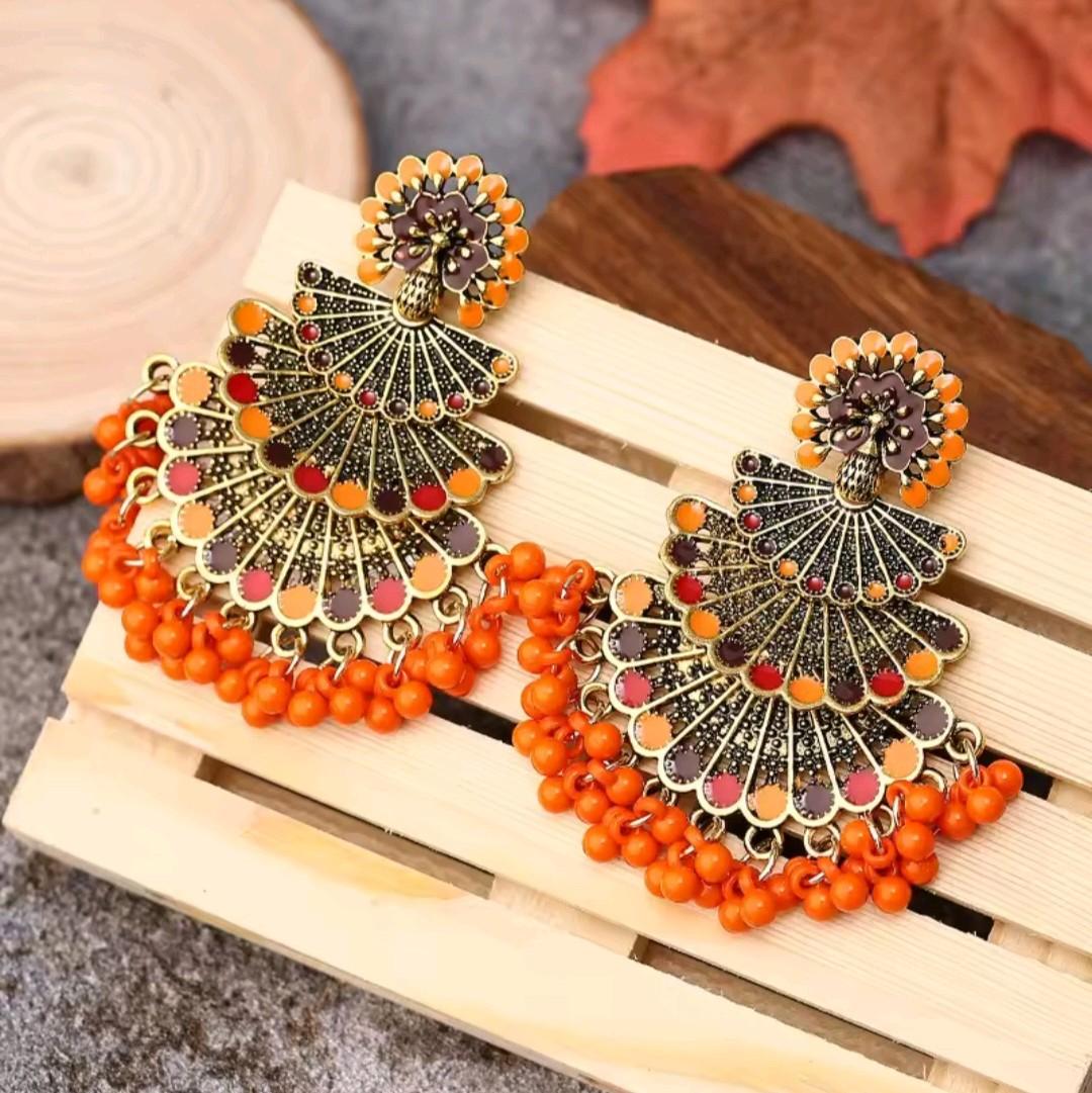 Women's Beads Tassel Peacock Style Earrings - Fashion Accessories