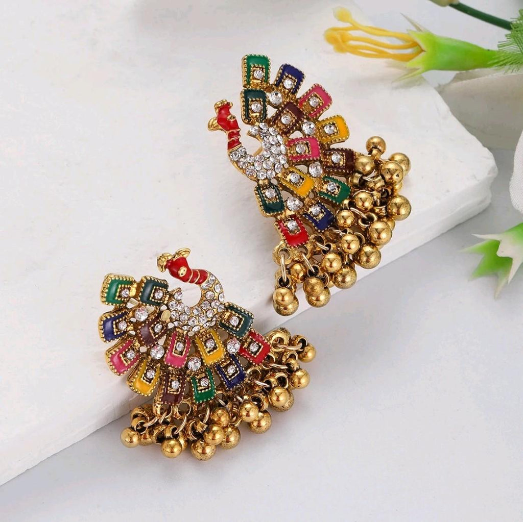 Multicolour Peacock Drop Earrings