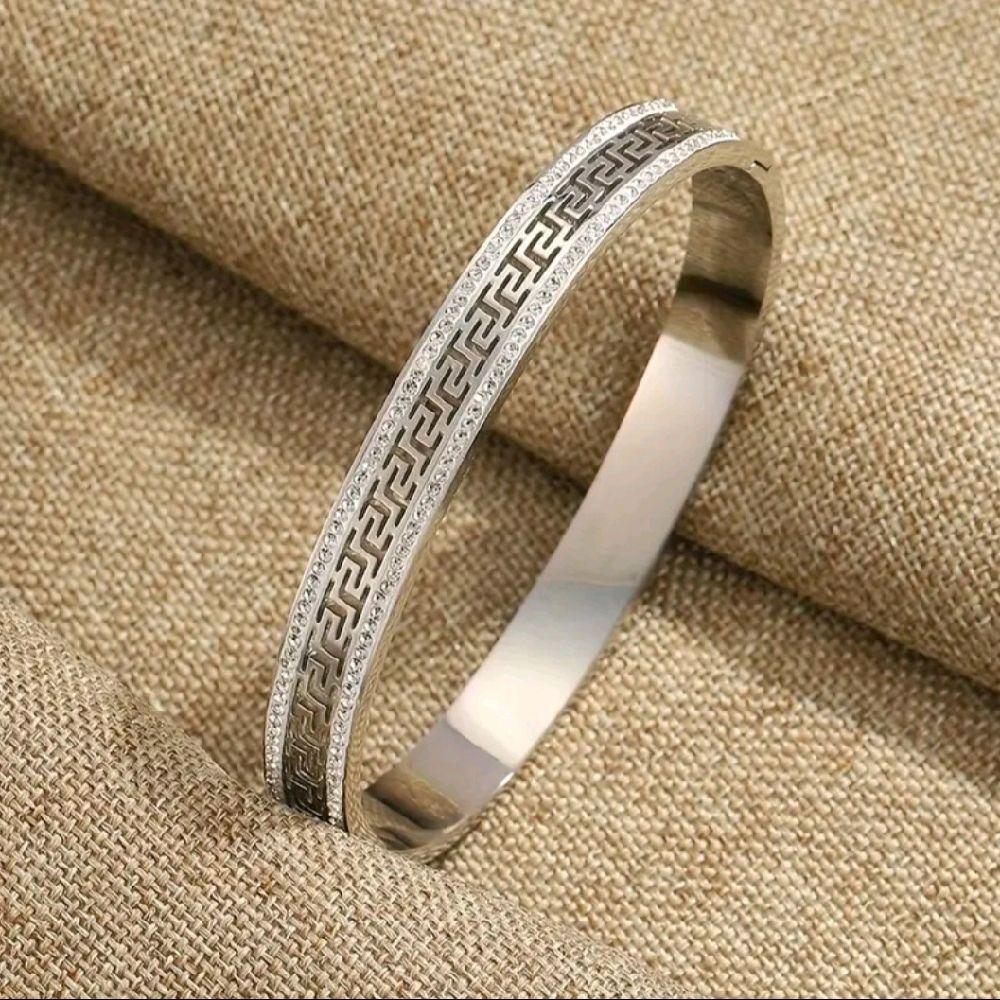Greek Style Bangle - Perfect for Holidays Gold & Silver Tone Fashionable Bracelet for Holiday Wear