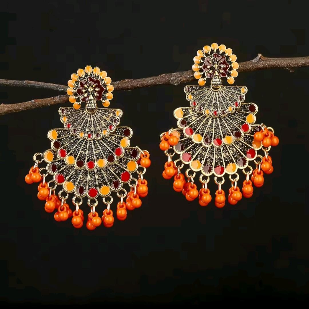 Women's Beads Tassel Peacock Style Earrings - Fashion Accessories