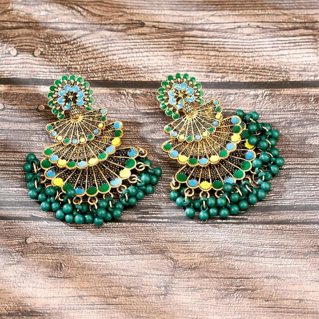 Green Peacock Drop Earrings for Women - Fashion Accessory