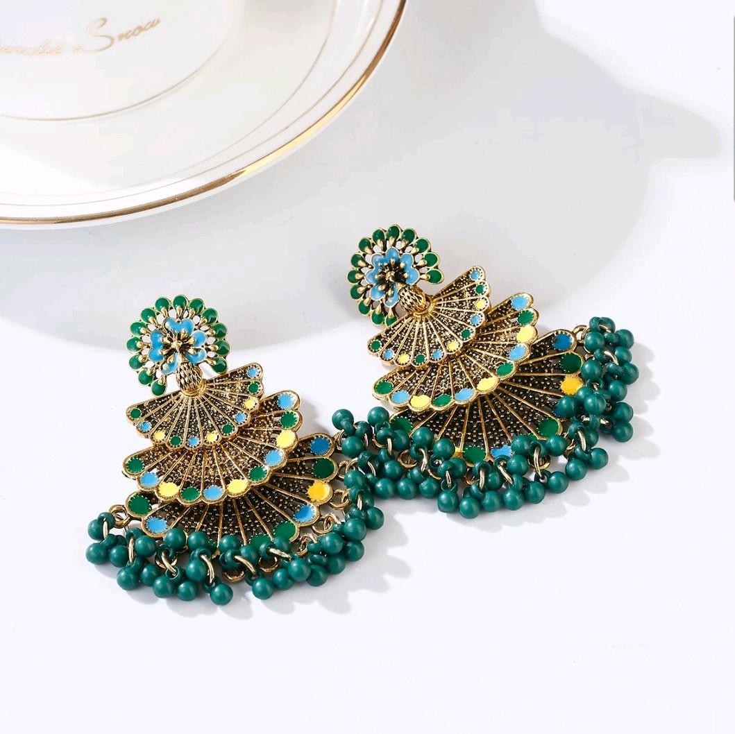 Green Peacock Drop Earrings for Women - Fashion Accessory