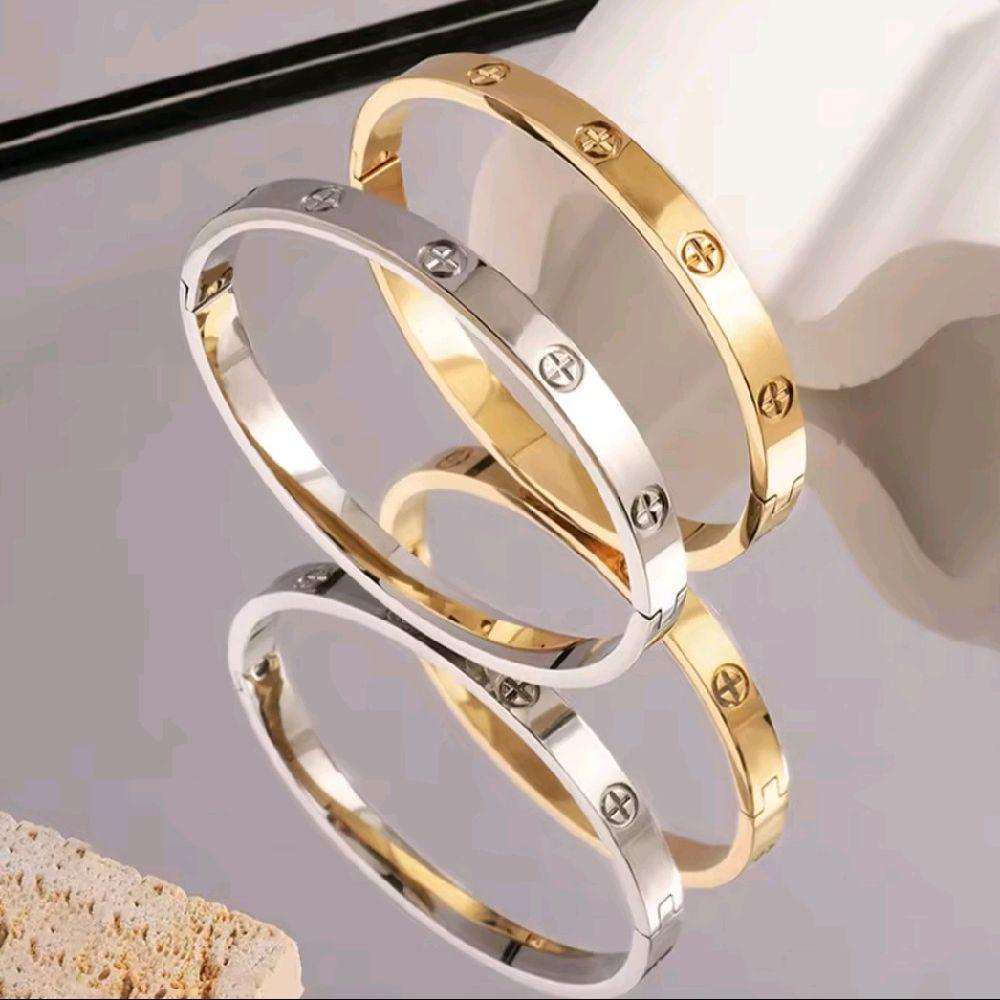 Cross Design Bangle - Ladies Fashion Gold and Silver Colour Bracelet for Women's Wear
