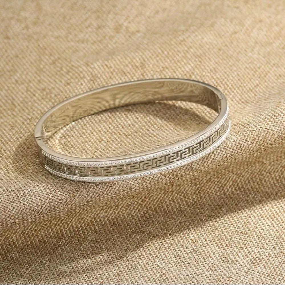 Greek Style Bangle - Perfect for Holidays Gold & Silver Tone Fashionable Bracelet for Holiday Wear