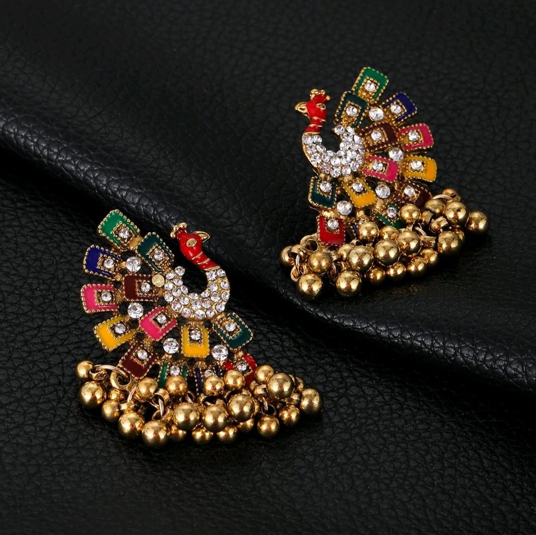 Multicolour Peacock Drop Earrings