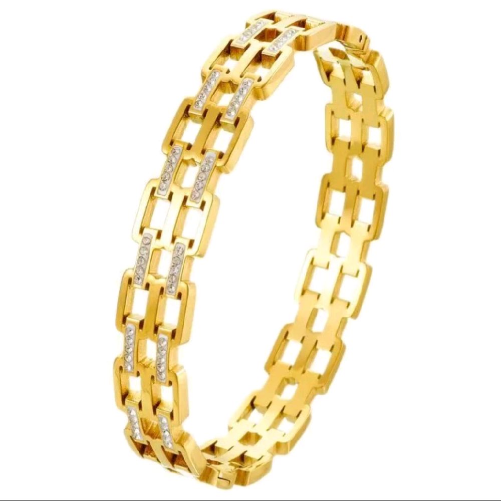 18k Gold Plated Stainless Steel Bangle with Elegant Chain Design Fashionable Jewelry for Women