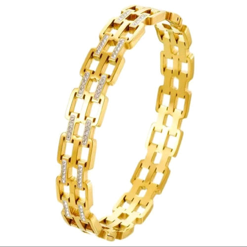 18k Gold Plated Stainless Steel Bangle with Elegant Chain Design Fashionable Jewelry for Women
