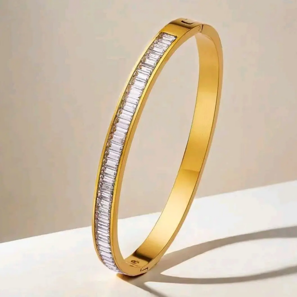 Square Crystal Zircon Gold Bangle