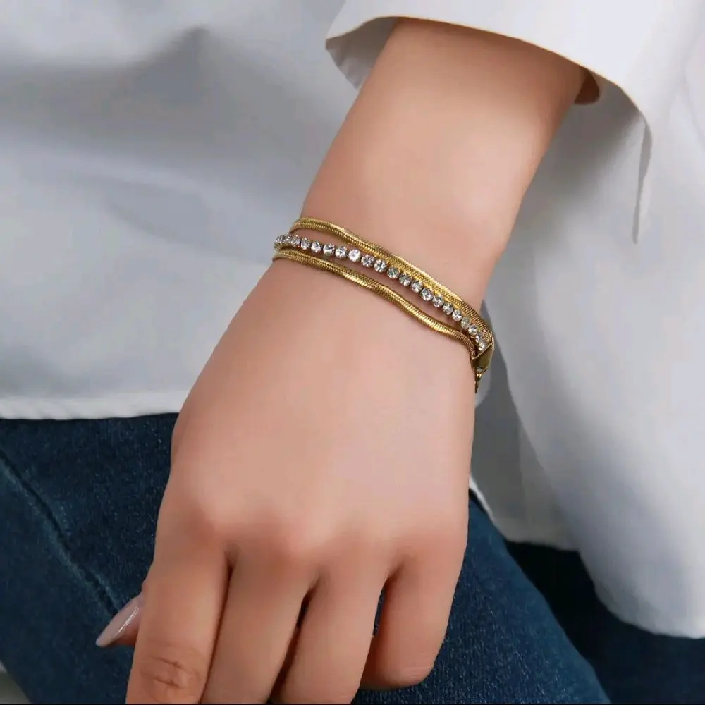 3 Layer Snake Chain Tennis Bracelet