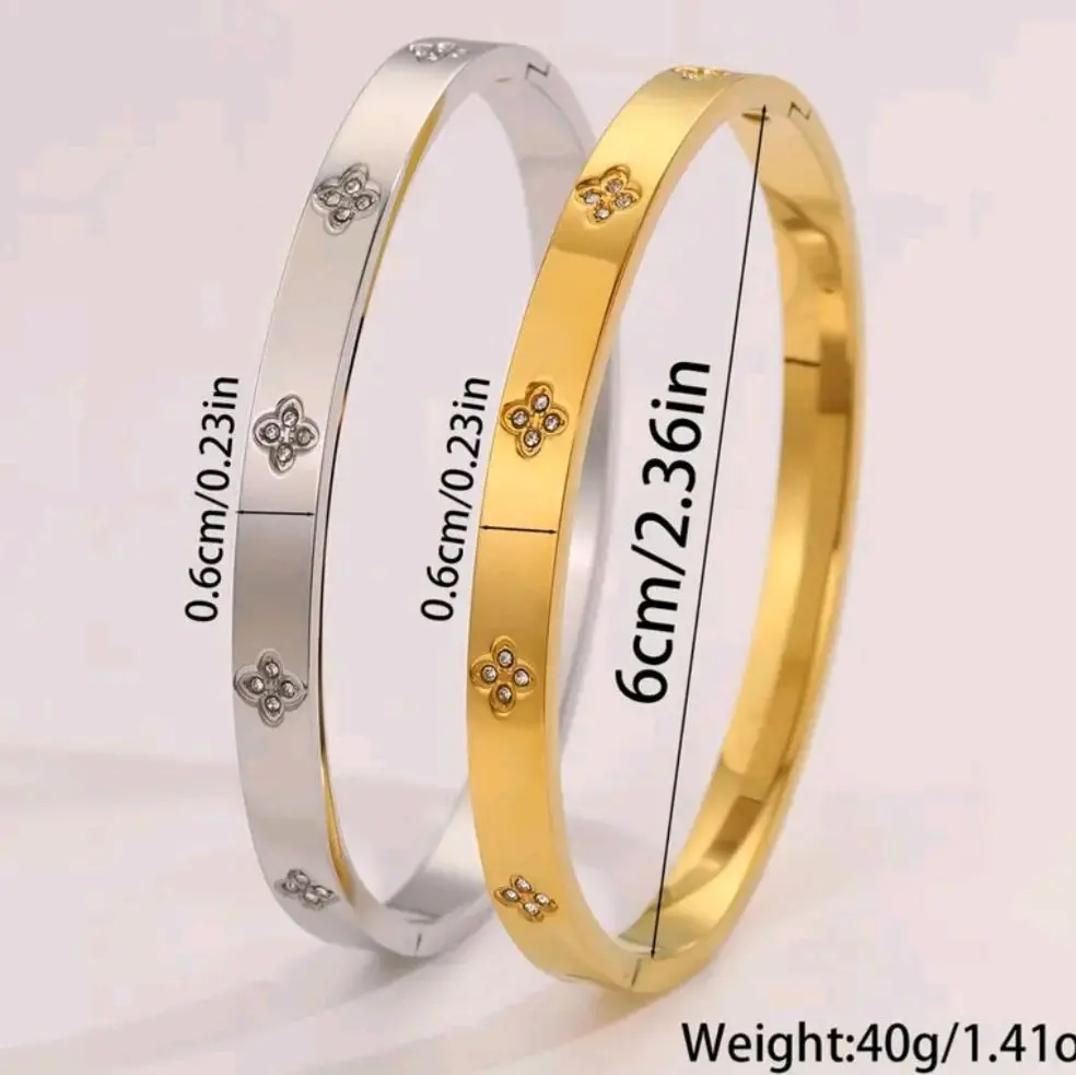 Gold & Silver Clover Bangle