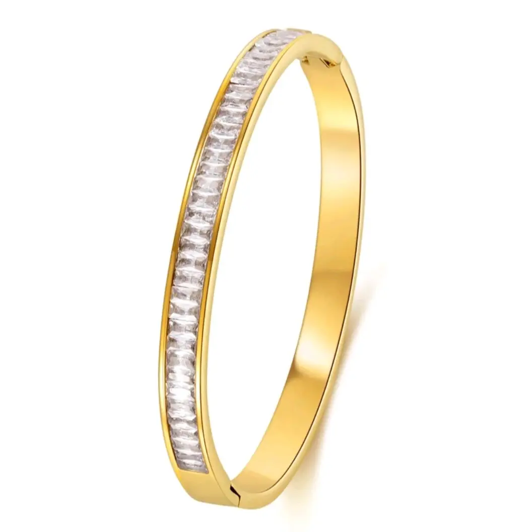 Square Crystal Zircon Gold Bangle