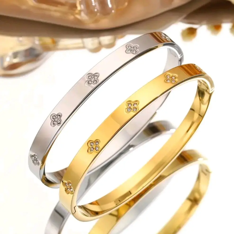 Gold & Silver Clover Bangle