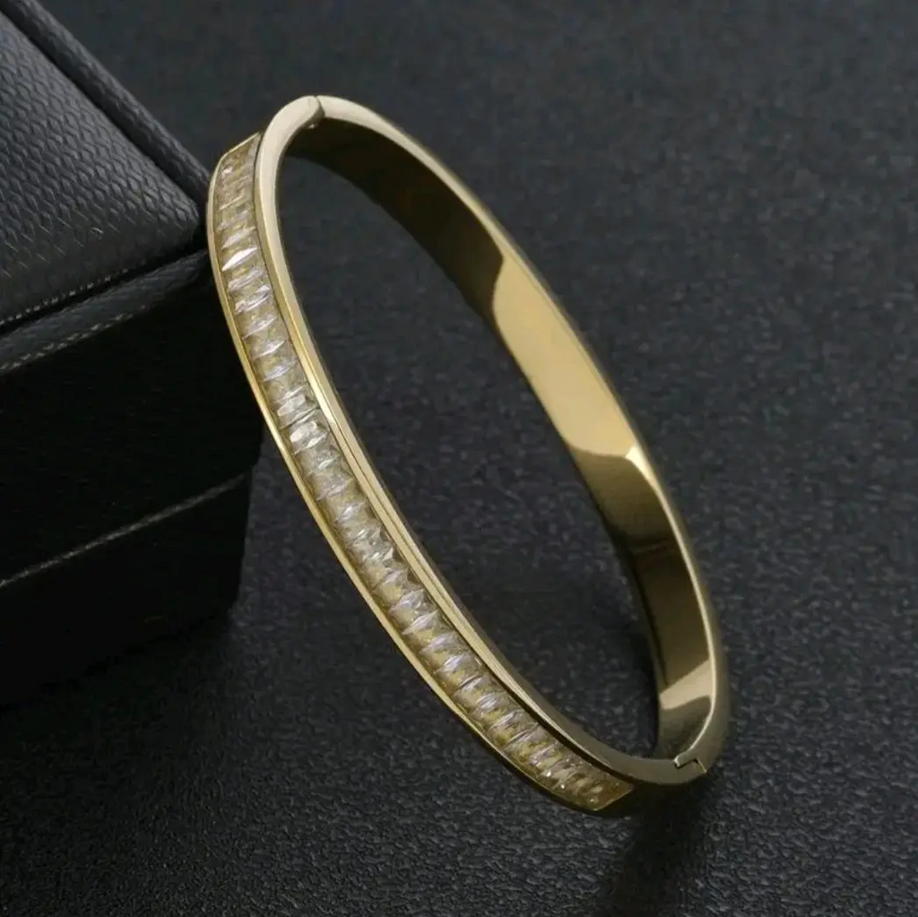 Square Crystal Zircon Gold Bangle