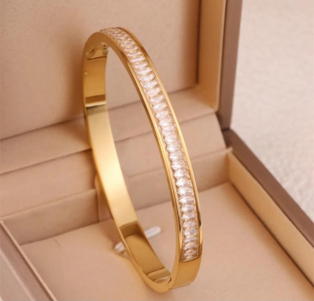 Square Crystal Zircon Gold Bangle